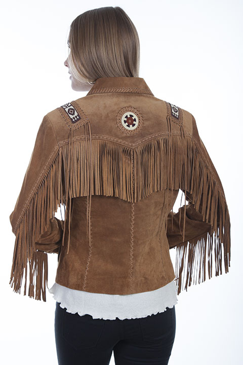(image for) Ladies Hand Laced and Bead Trim Leather Jacket (XL / Expresso)